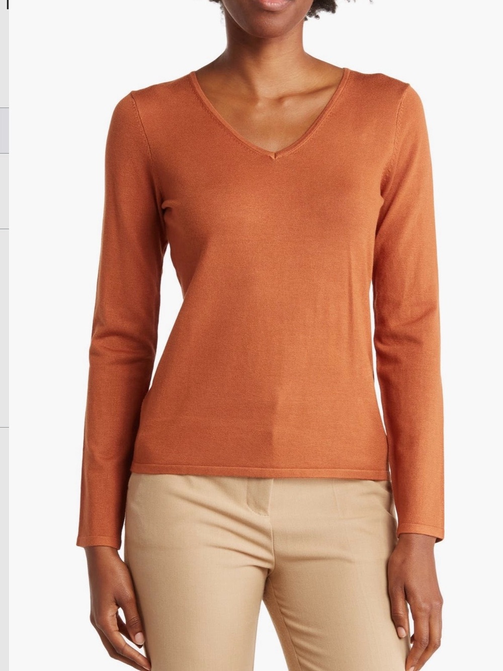 Tahari Women's V-Neck Long Sleeve Knit Sweater in Terracotta Size XS